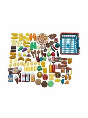 Pretend Play Food Set 122 Piece Bundle Grocery Basket Lot of Toys Burger Hot Dog